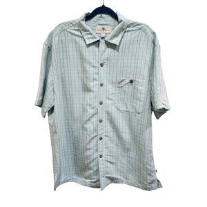 Island Shores Men’s L Blue Plaid Short Sleeve Button Shirt Rayon Blend